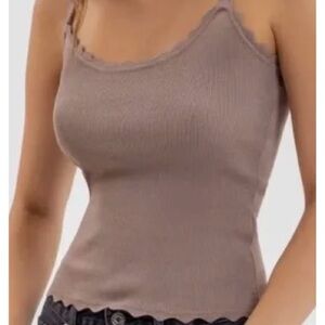 74.) Elegant Scalloped Edge Tank Top - Taupe